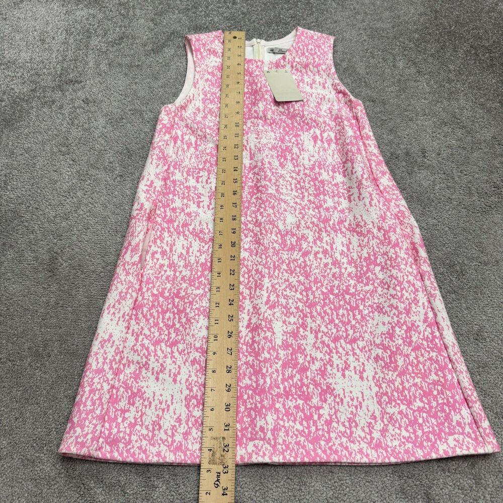 Zara Knit Patterned Midi Shift Dress Womens Small Pink White Pockets Stretch NWD - Picture 8 of 16